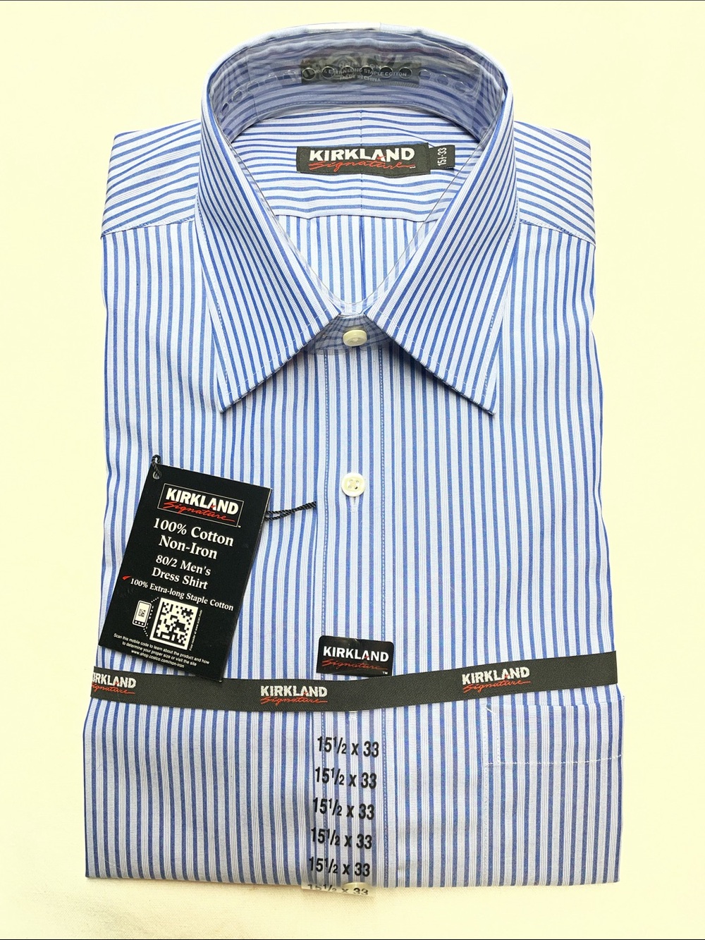 Kirkland Signature Blue and White Striped Men's Dress Shirt NWT